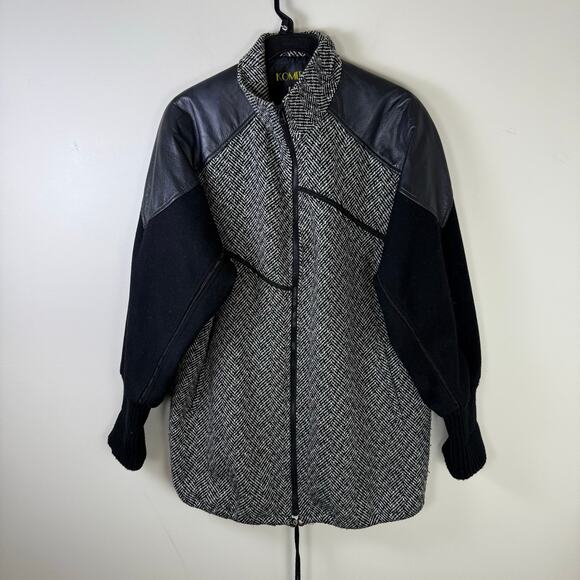 komitor vintage womens wool leather jacket biker grunge size 1x - Picture 1 of 7